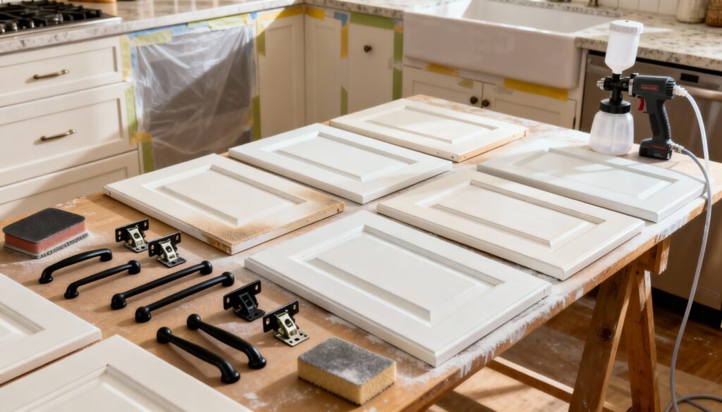 update old kitchen cabinets with paint and new hardware